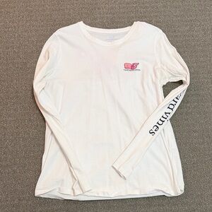 Vineyard Vines Cream Long Sleeve Tee with Pink Logo